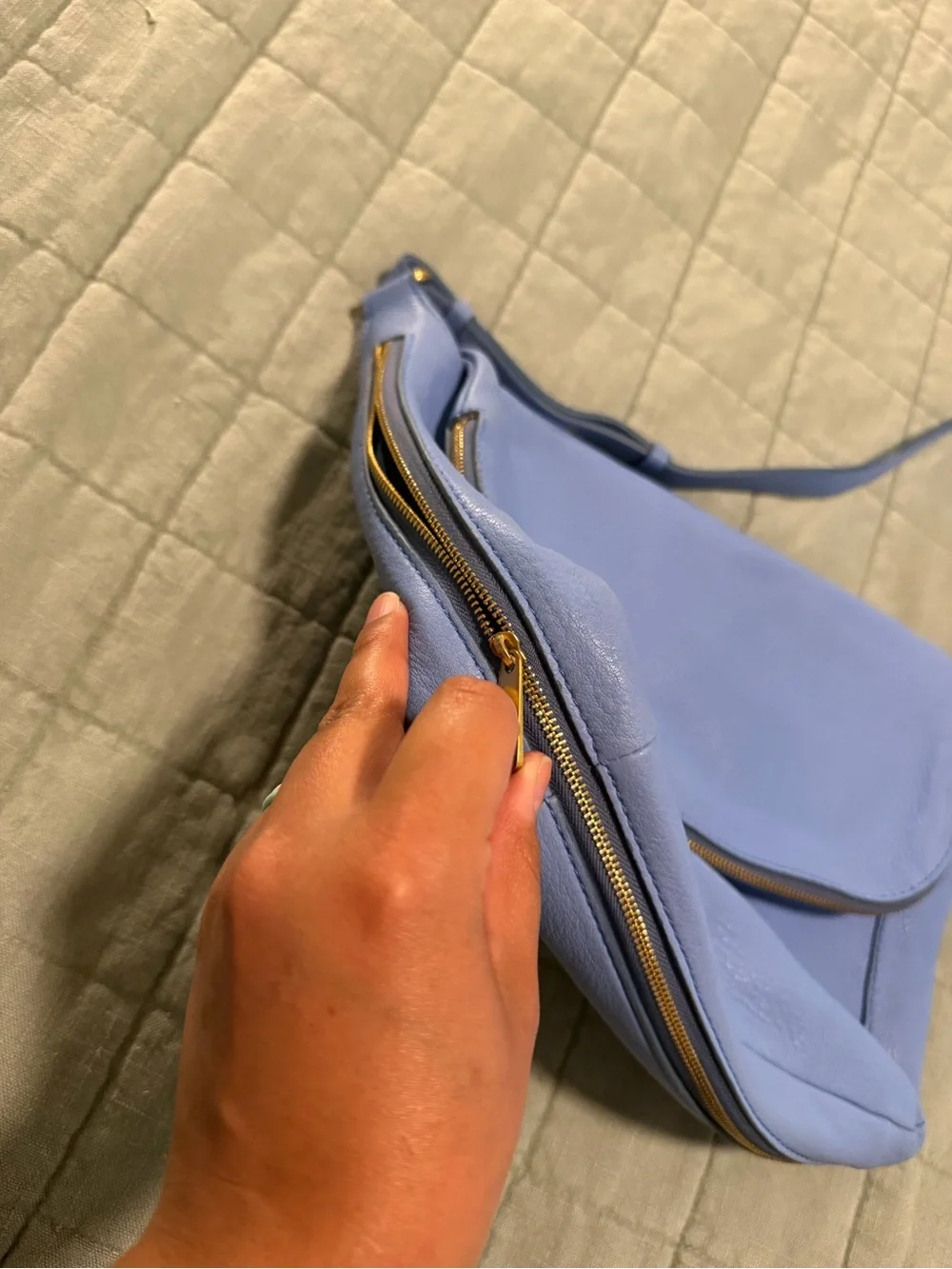 Fossil Light Blue Leather Crossbody